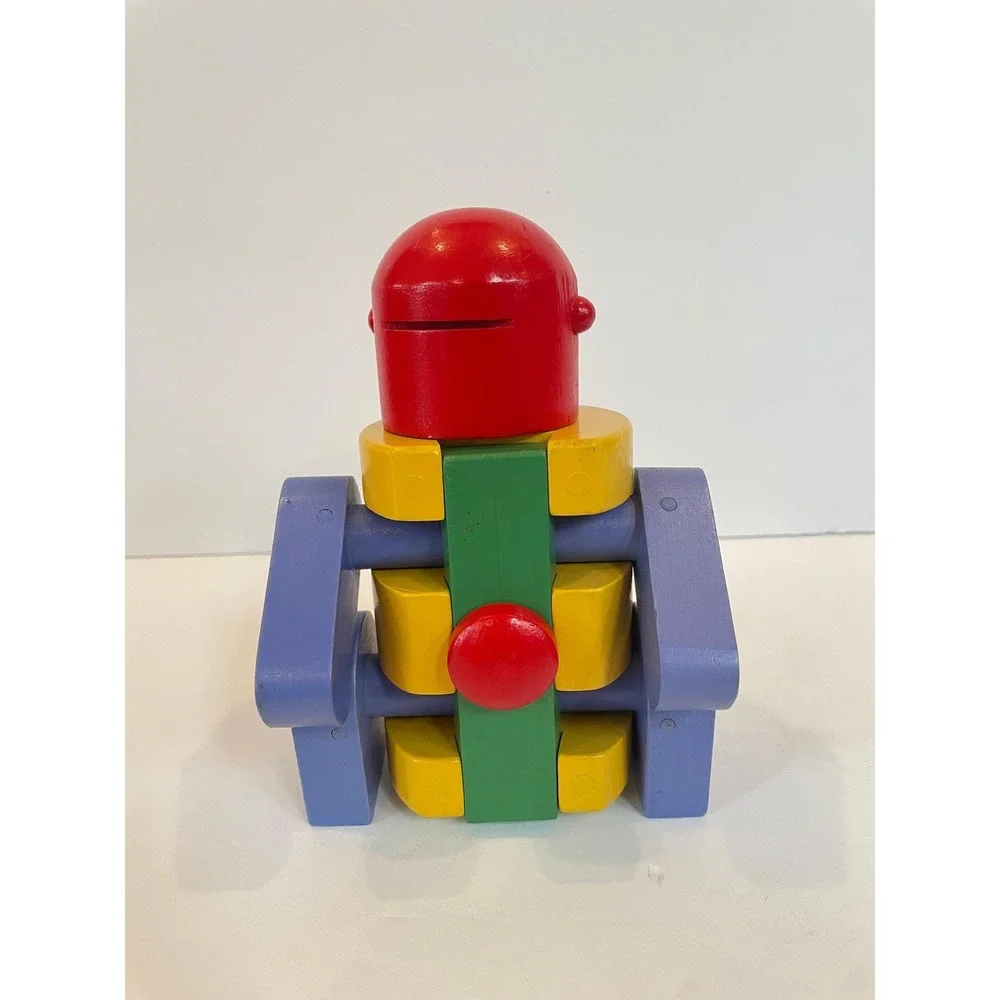 RARE Vintage IKEA Wood Building Blocks Robot and House Set Primary Colors